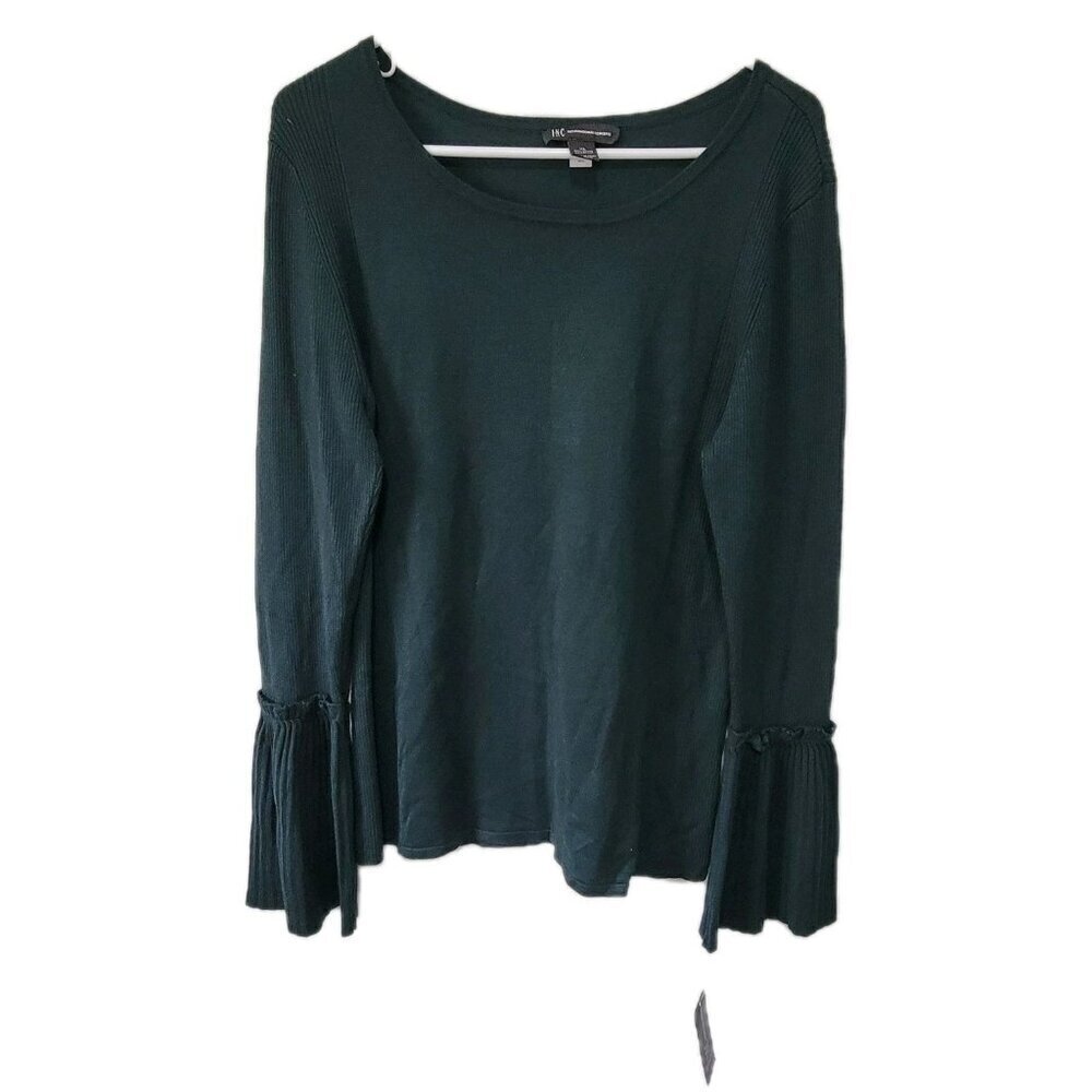 INC International Concepts Sweater XL NWT Hunter Forest Green Flutter Sleeves